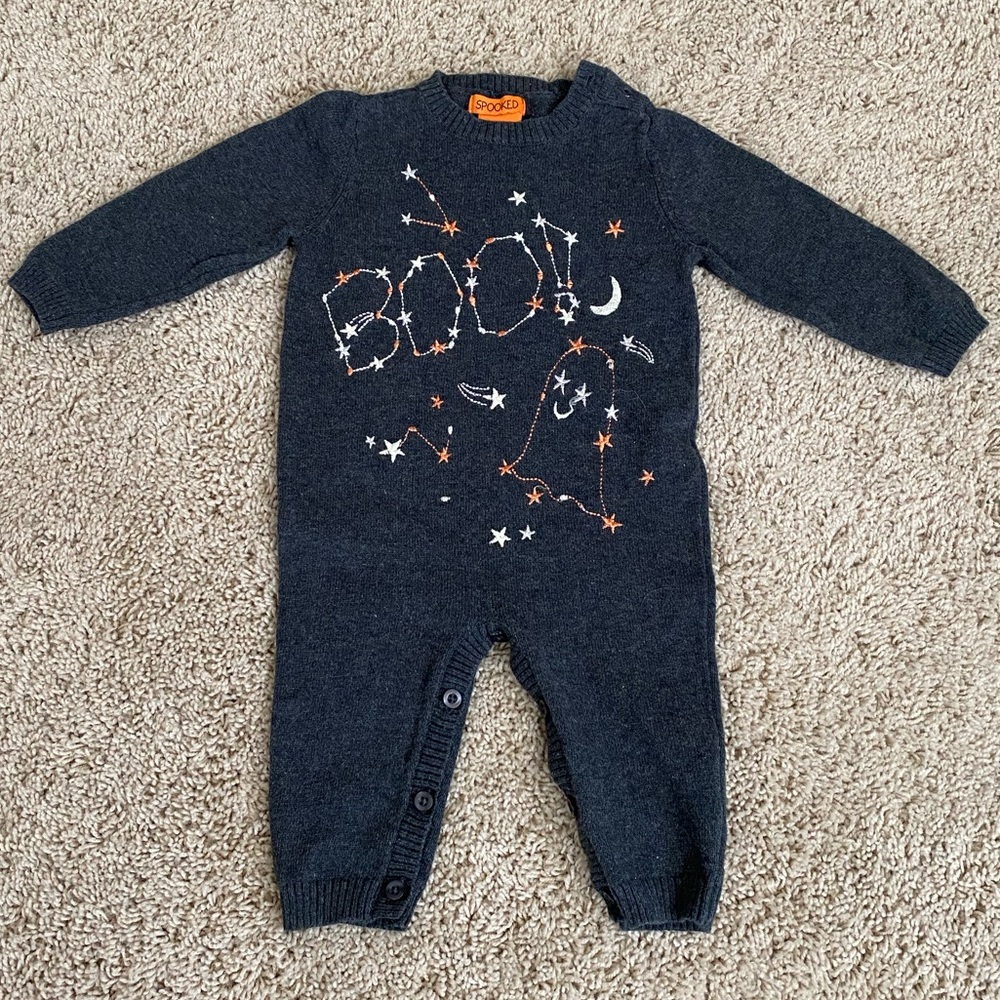 Halloween embroidered sweater onesie